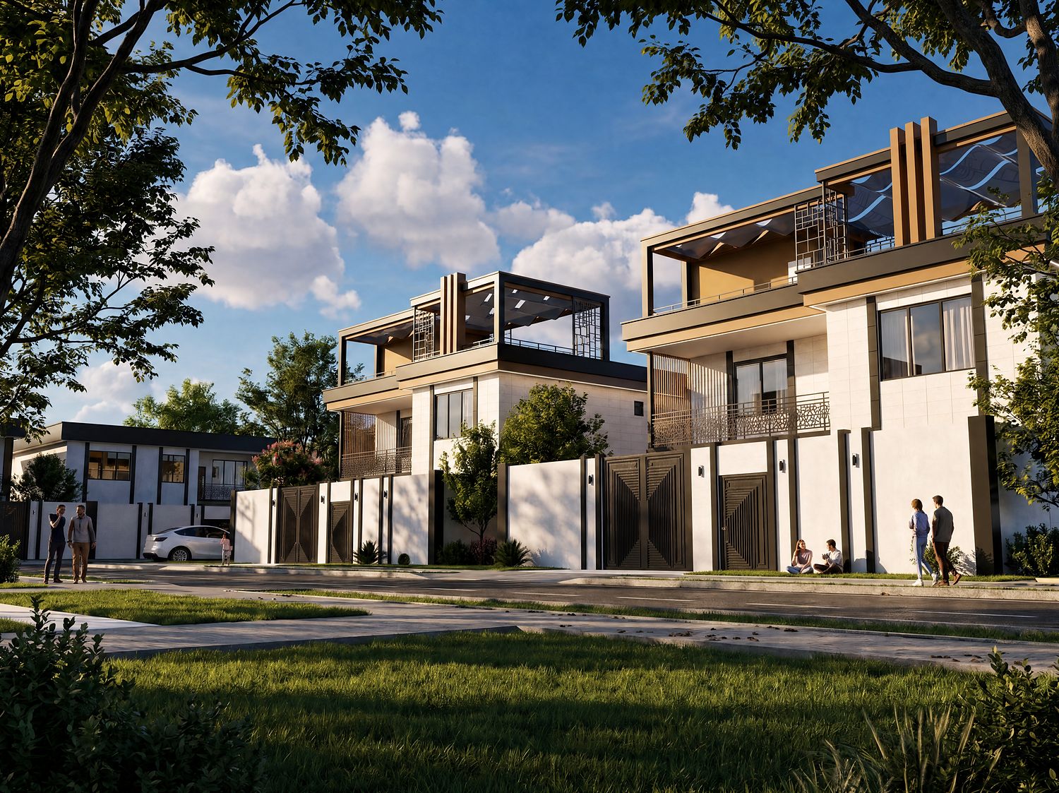 Street of townhouses in daylight