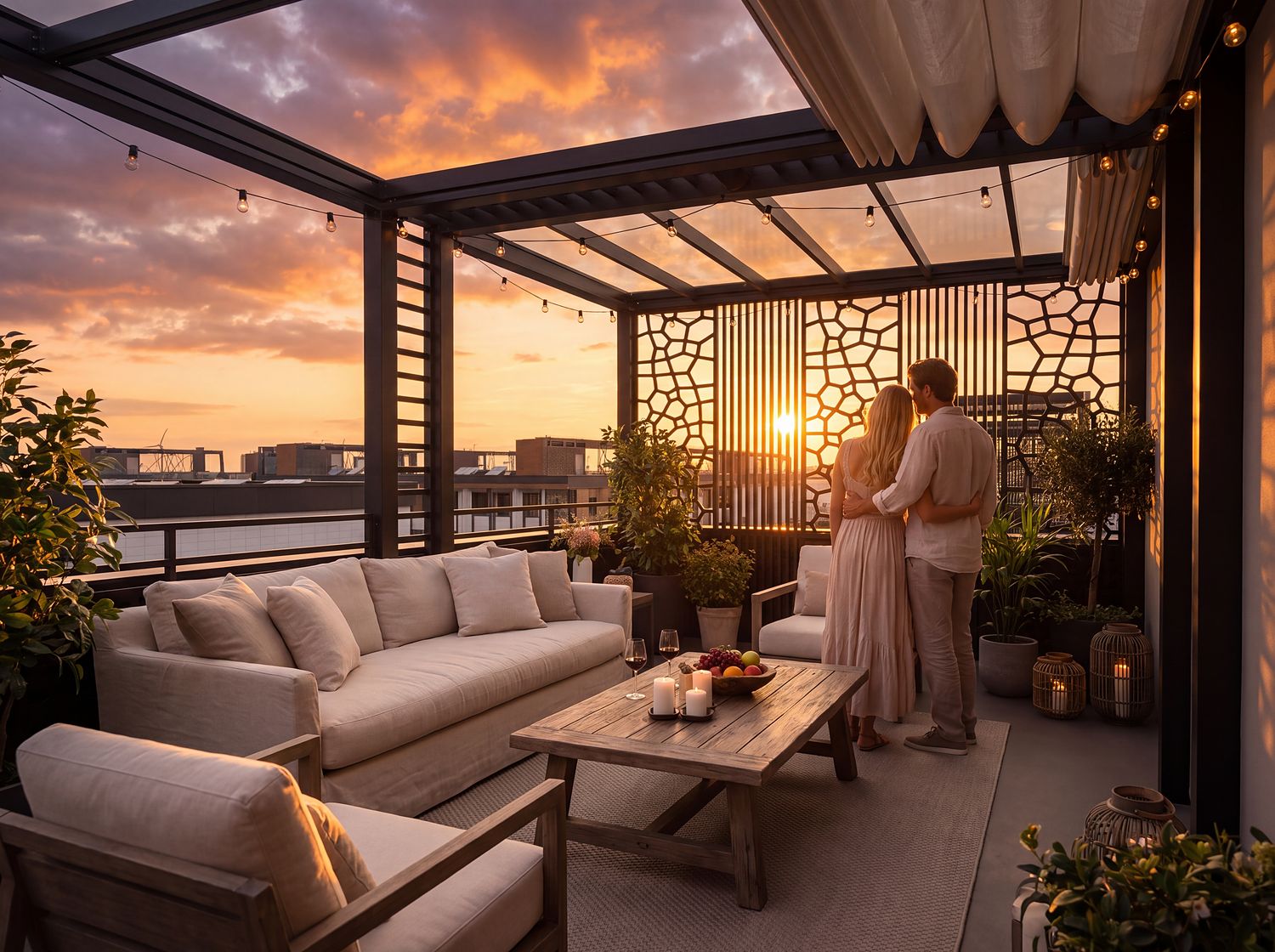 Rooftop terrace at sunset