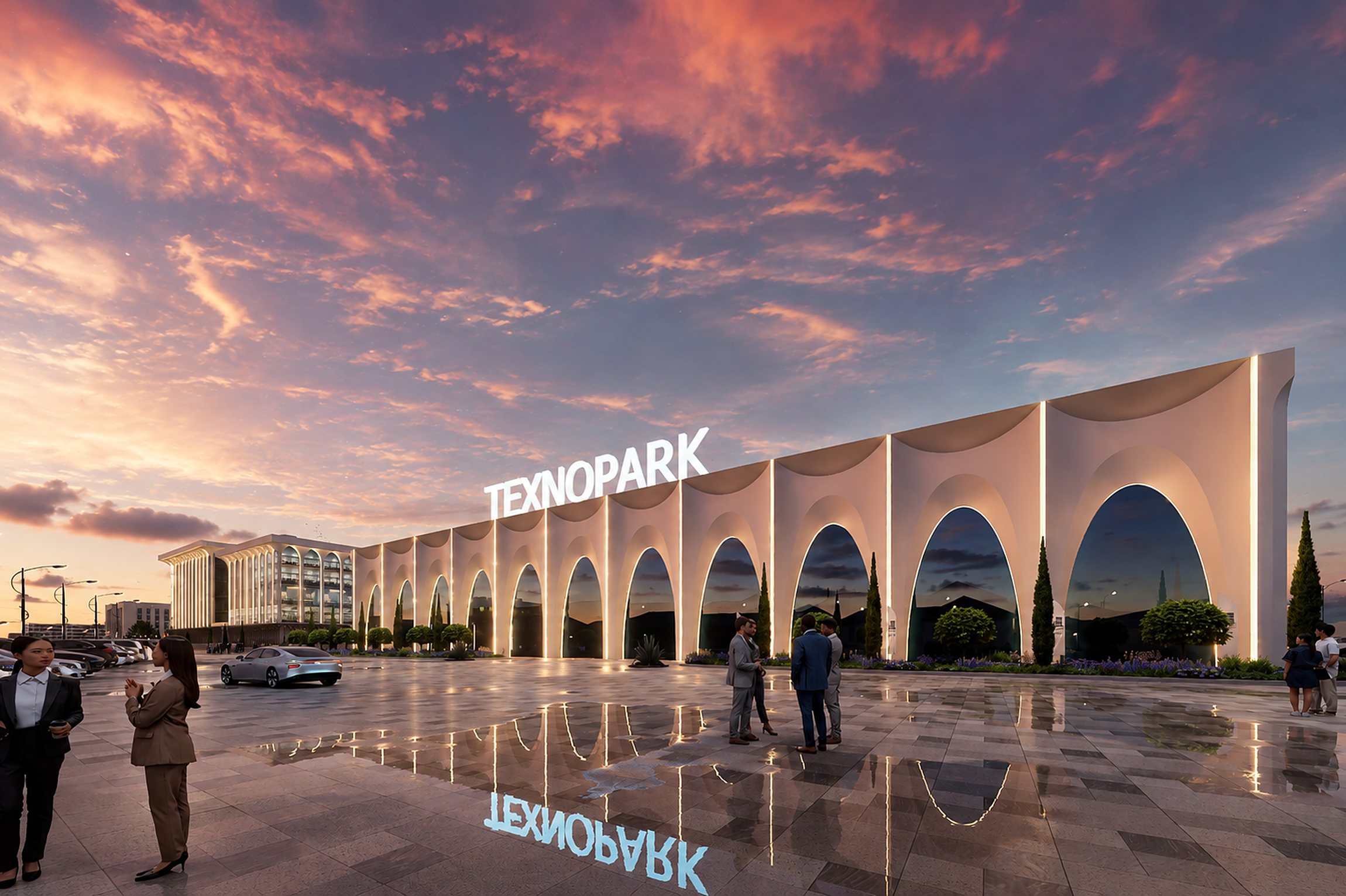 Texnopark campus at sunset