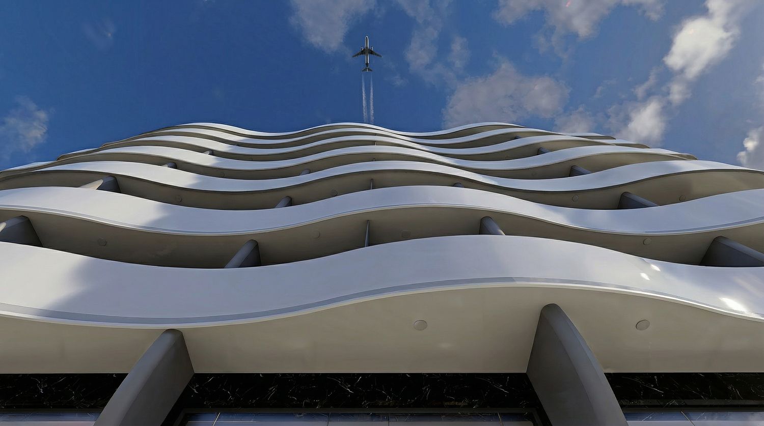 Low-angle study of the balcony ribbons