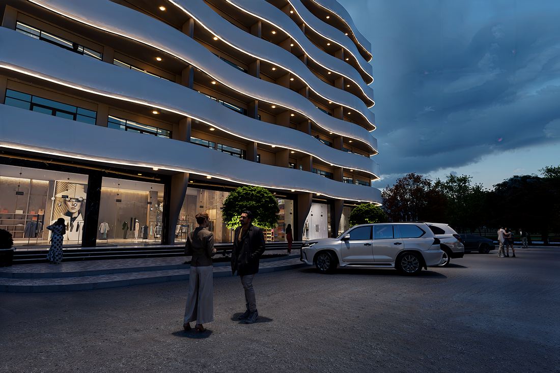 Retail frontage at dusk